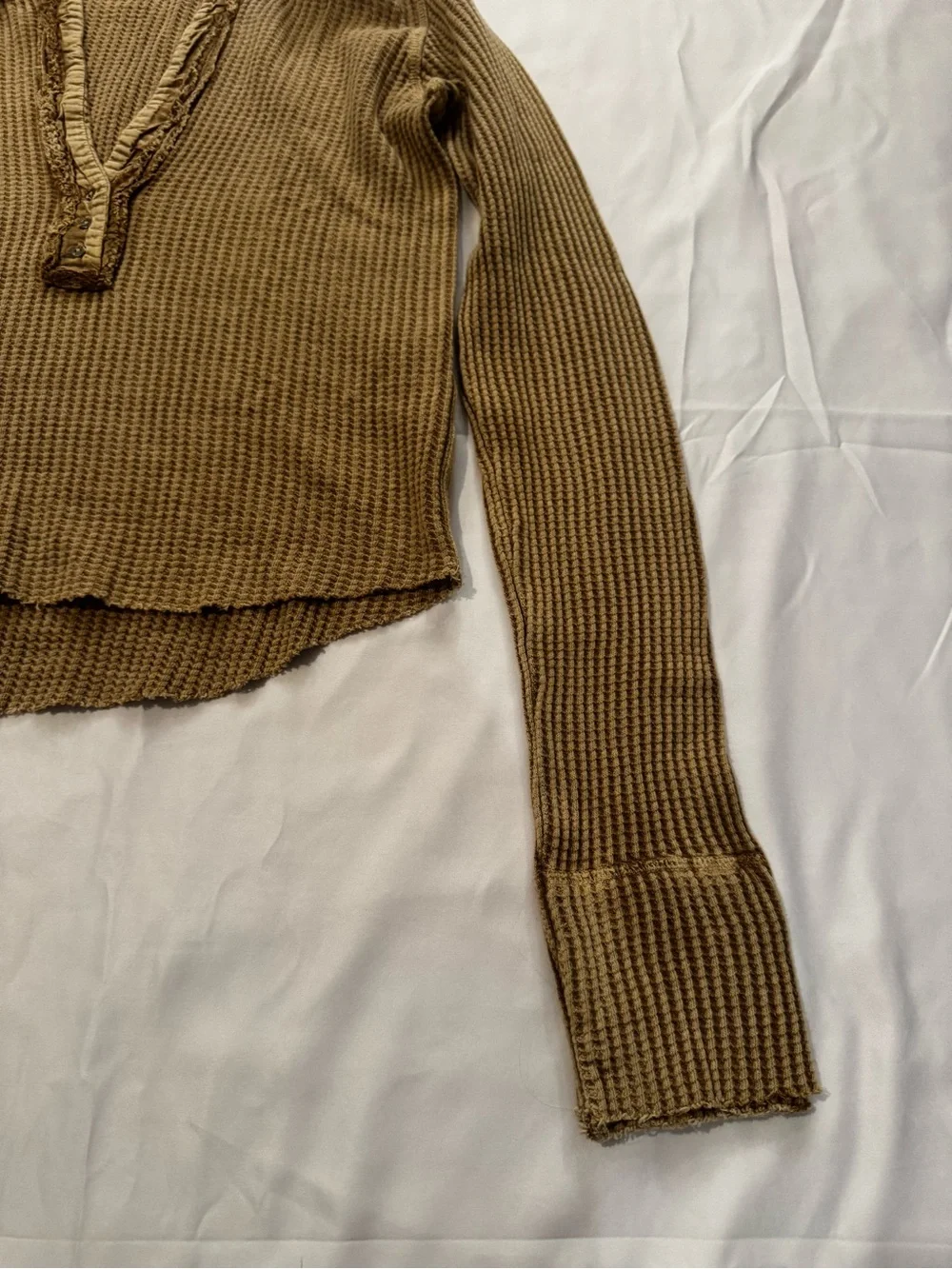 Free People Waffle Knit Long-Sleeve Henley Top Size Small